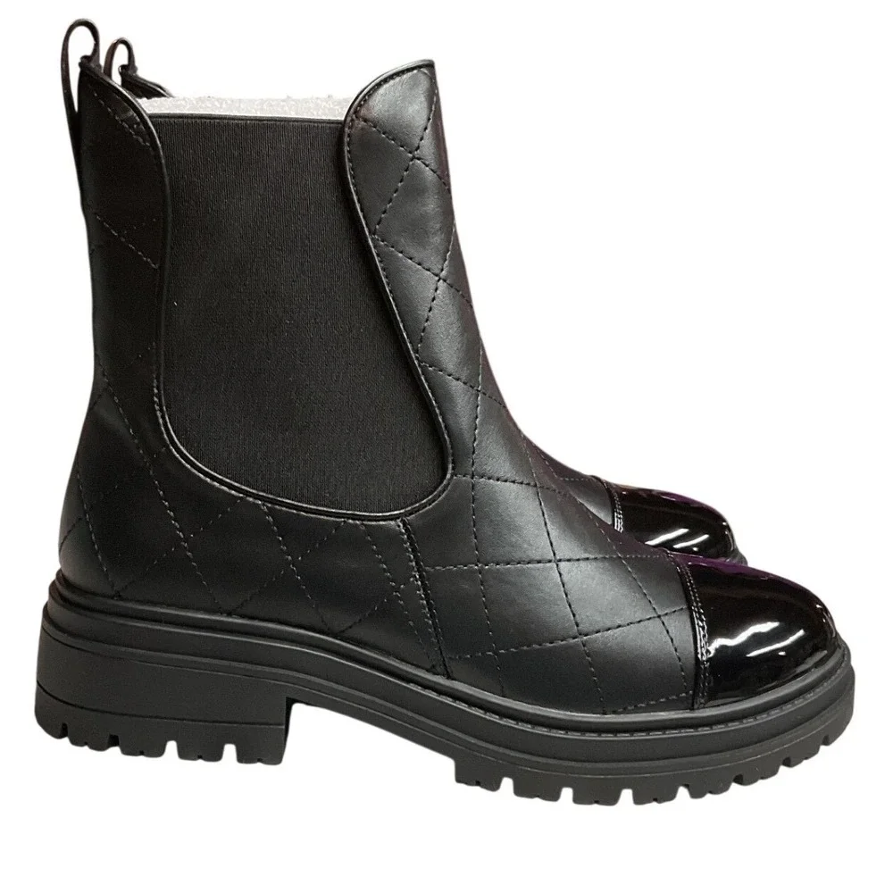 Coutgo Women's Quilted Winter Dress Slip On Ankle Chelsea Boots Black Size 7 NWB